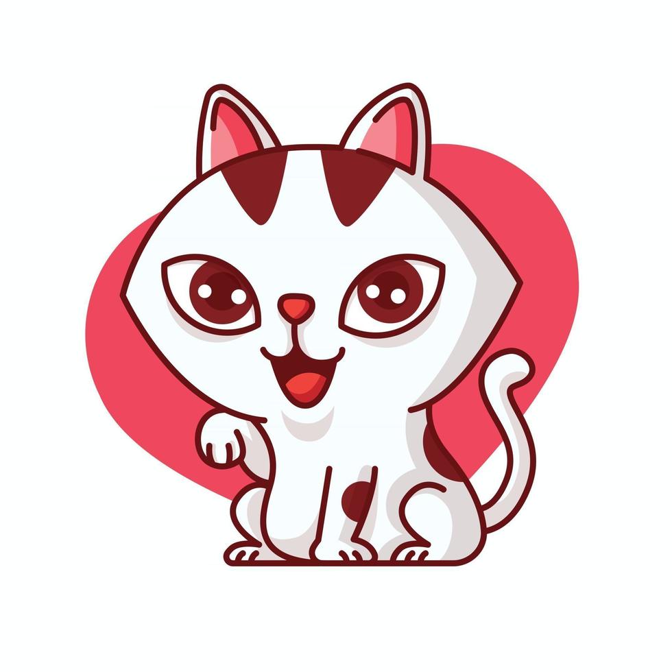 dessin animé mignon adorable chat femelle blanche patte avec sourire sur amour forme fond vecteur mascotte