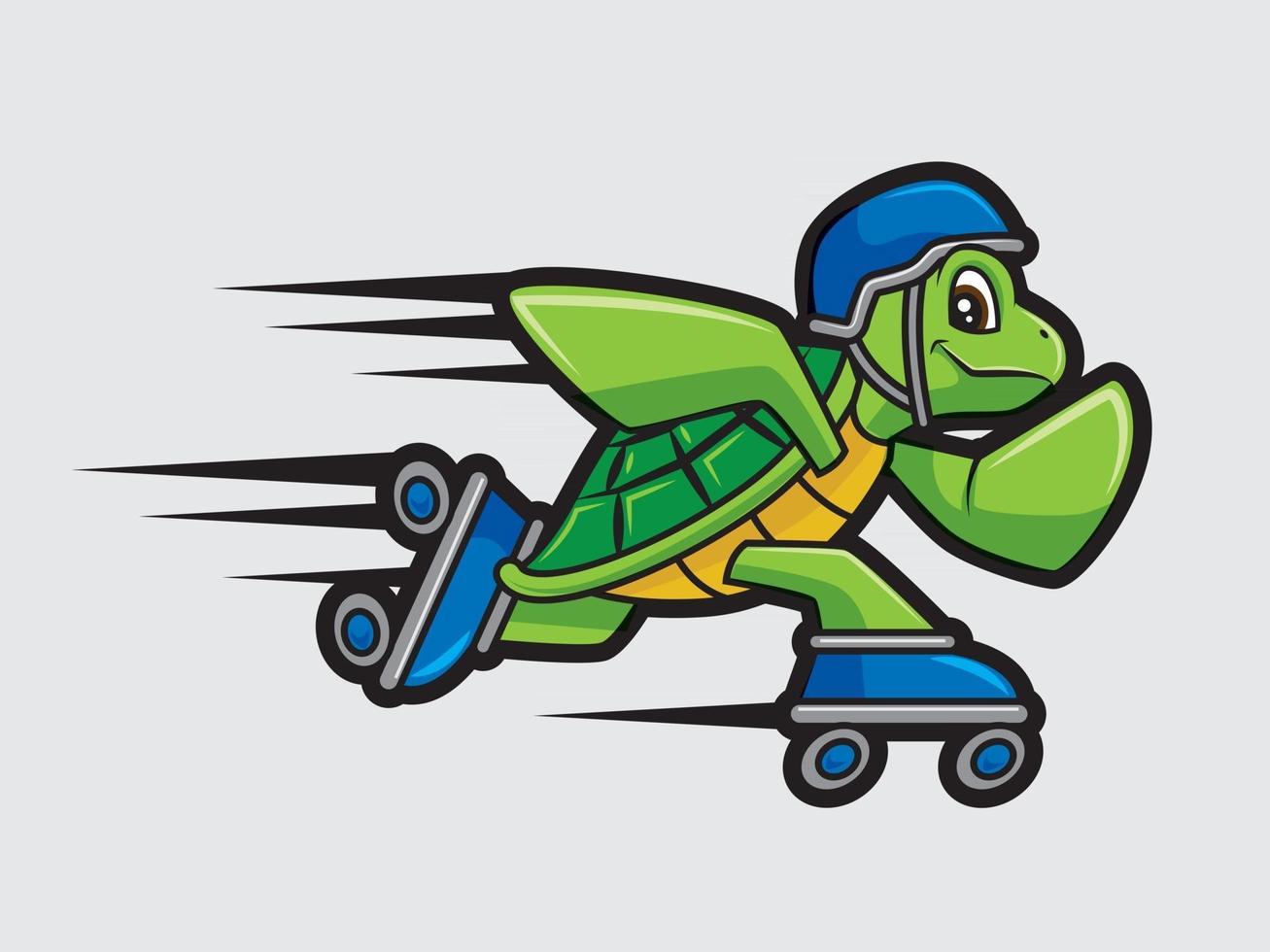 tortue sportive jouant au patin à roulettes avec mascotte de vitesse vecteur