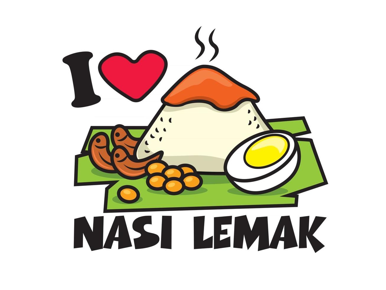 ensemble de base de nourriture traditionnelle malaise nasi lemak vecteur