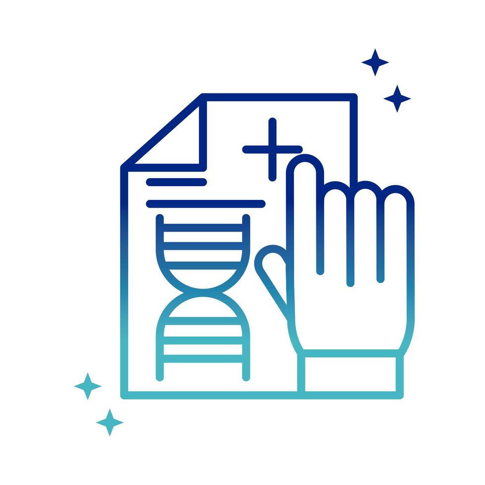 main de santé en ligne avec rapport médical diagnostic covid 19 icône de ligne de gradient pandémique vecteur