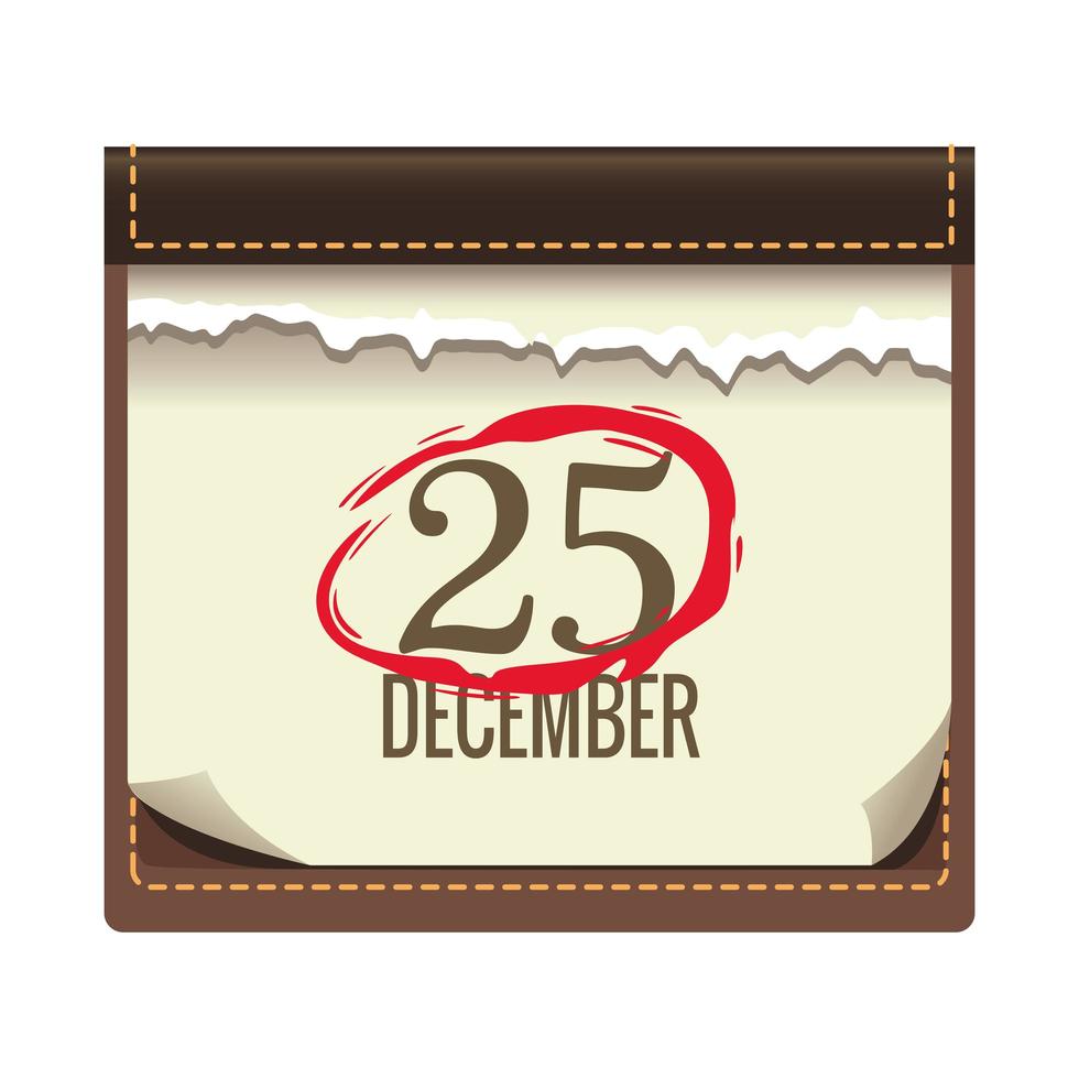 calendrier avec 25 décembre icône de noël date vecteur