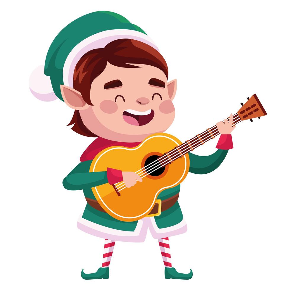 mignon, père noël, aide, noël, caractère, jouer guitare vecteur