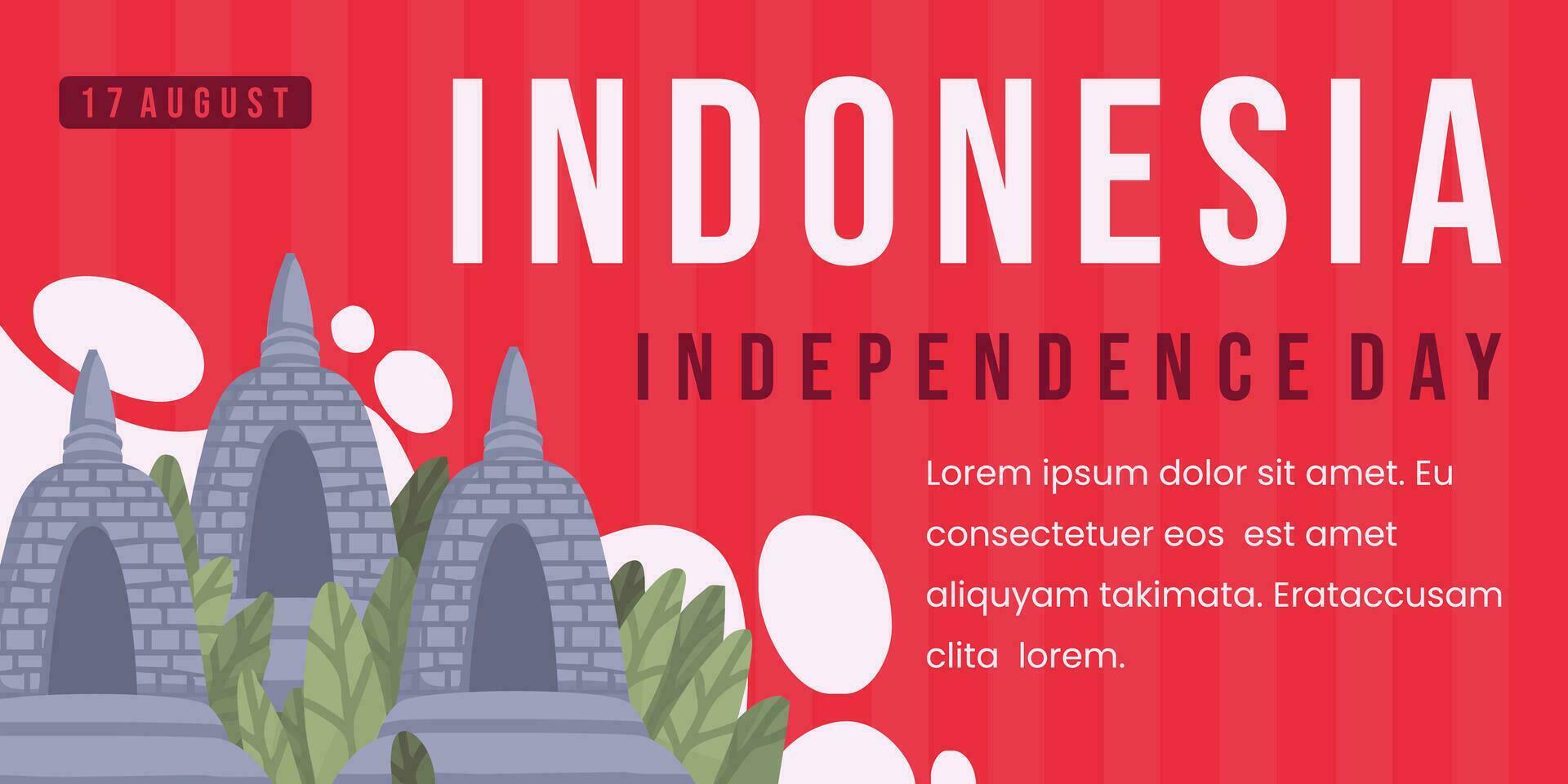 indonésien indépendance journée 17 août bannière avec rouge Contexte et temple vecteur illustration