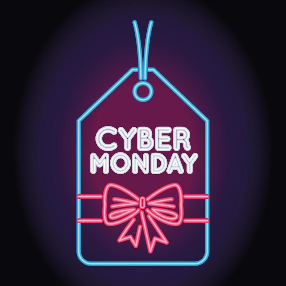 néon de vente cyber lundi avec étiquette suspendue vecteur