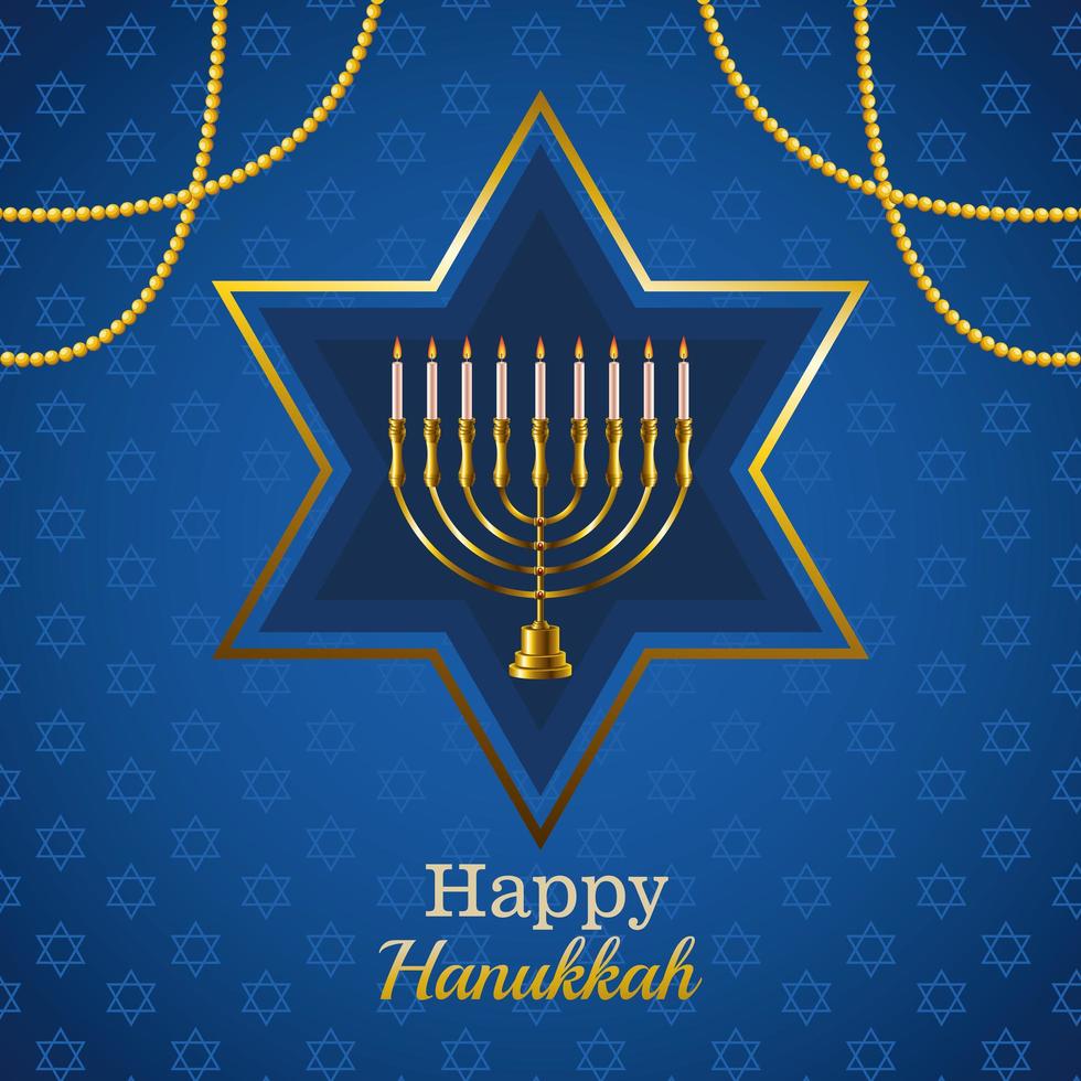 carte de célébration de hanoucca heureux avec candélabre en étoile vecteur