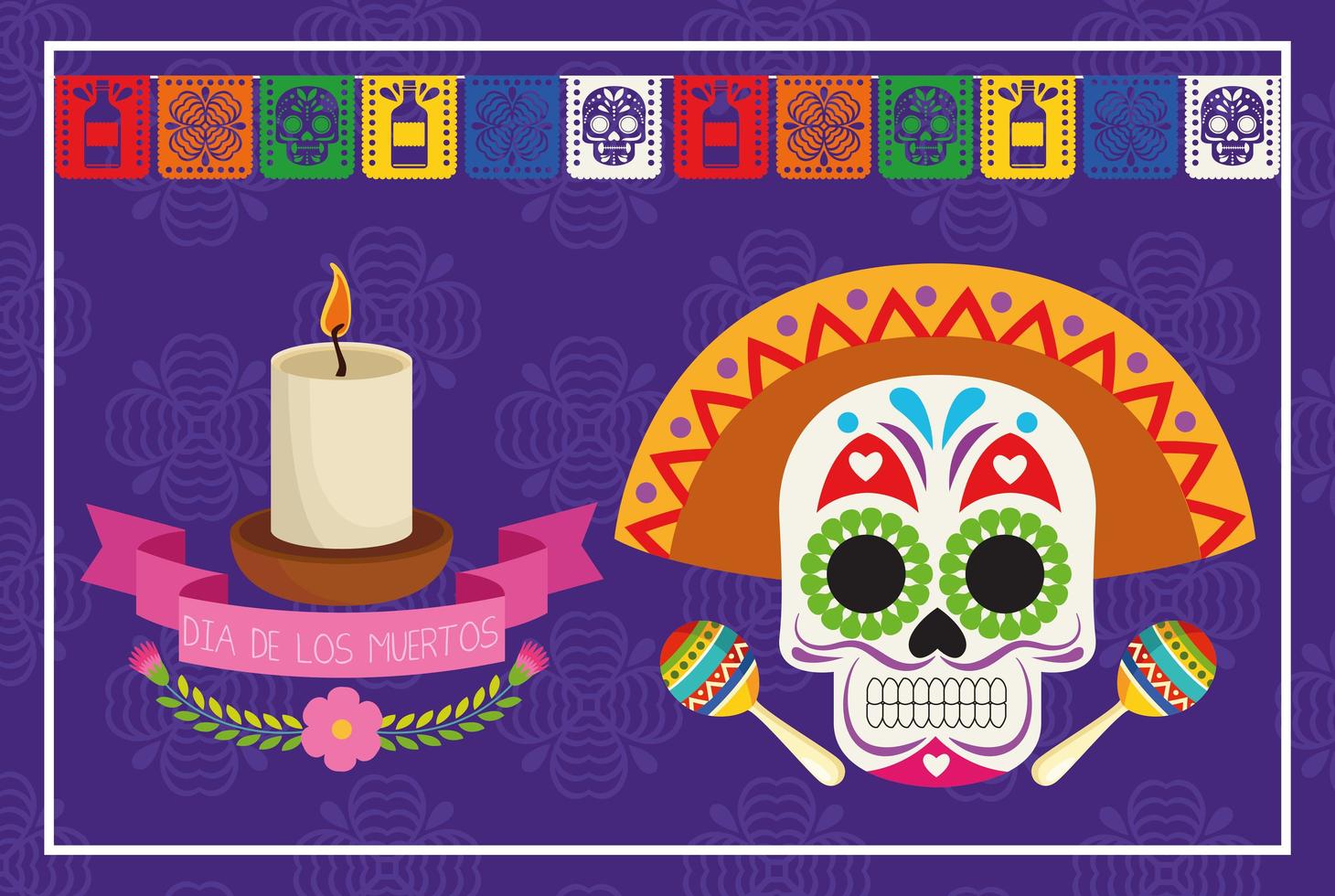 affiche de célébration dia de los muertos avec tête de crâne et bougie vecteur