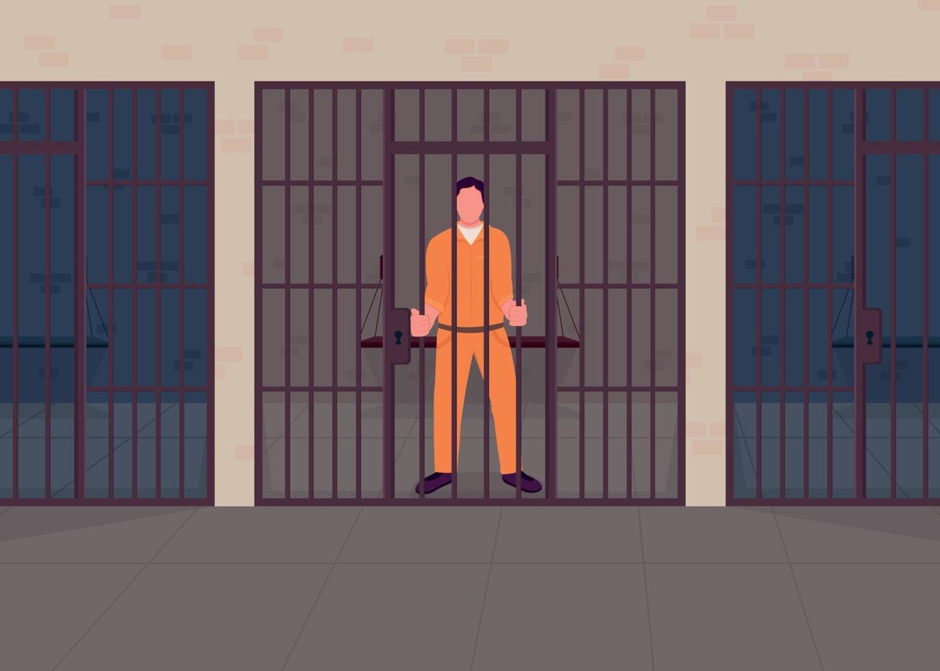 criminel en illustration vectorielle de prison couleur plat vecteur