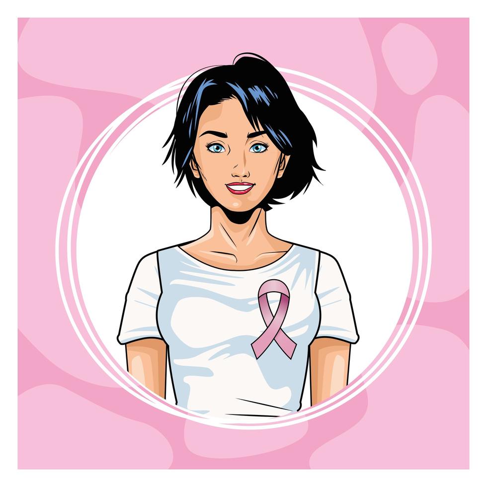 mois de sensibilisation au cancer du sein avec femme et ruban rose vecteur