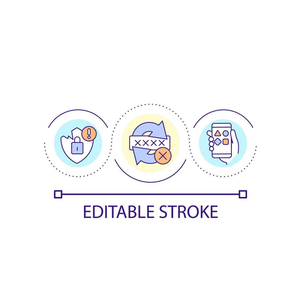 piraté mot de passe boucle concept icône. compromis s'identifier données. fissure personnel compte. la cyber-sécurité abstrait idée mince ligne illustration. isolé contour dessin. modifiable accident vasculaire cérébral vecteur
