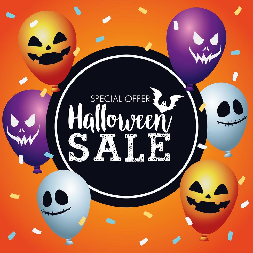 affiche saisonnière de vente halloween avec ballons hélium vecteur