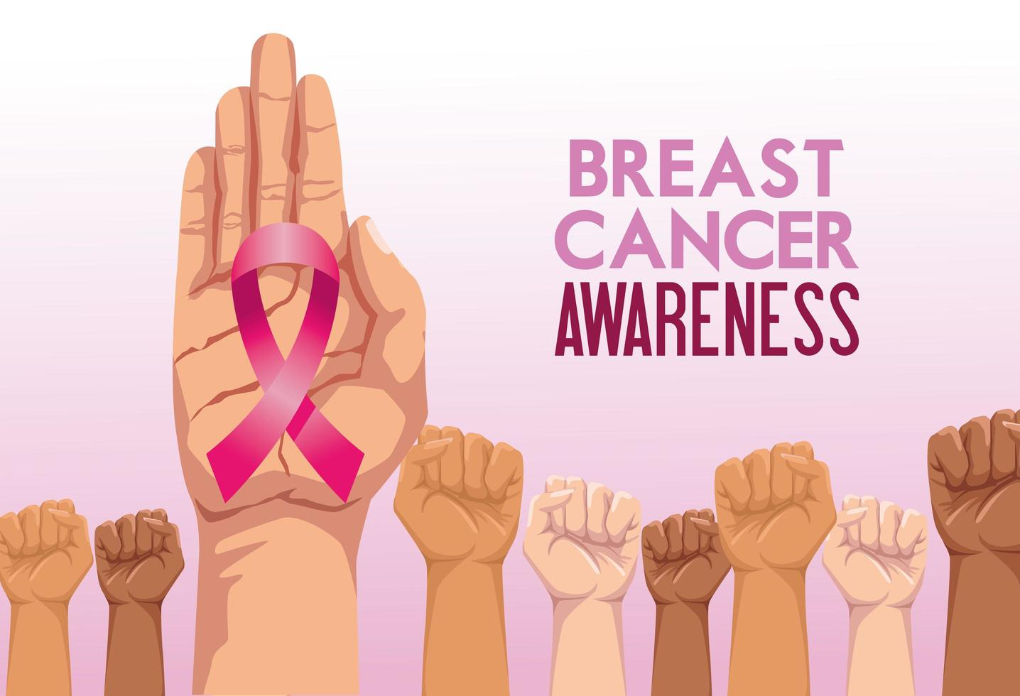 affiche de la campagne du mois de sensibilisation au cancer du sein avec les mains qui protestent vecteur