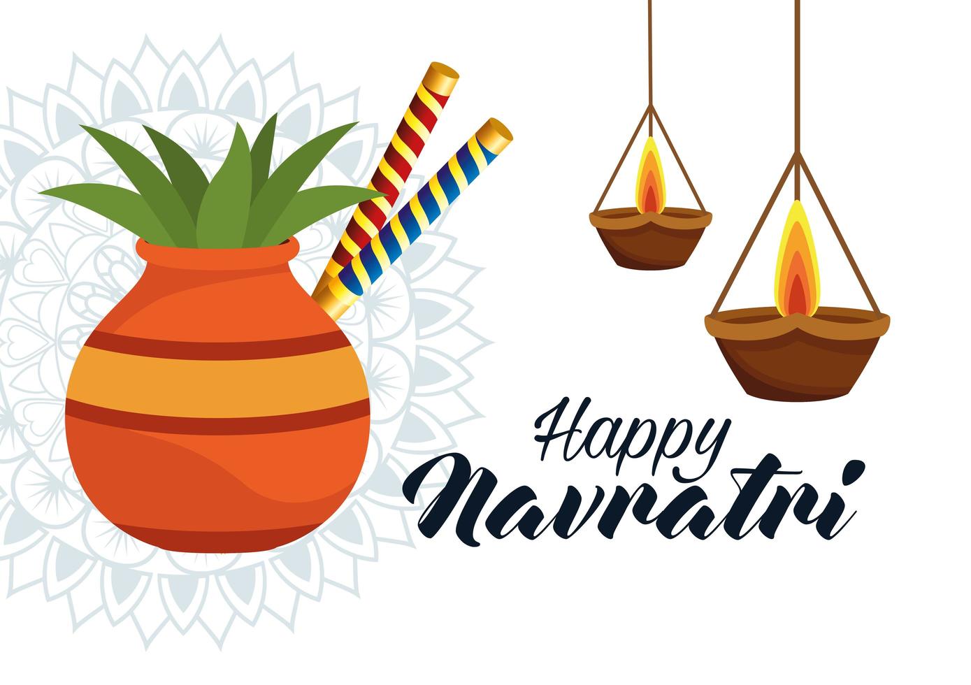 carte de célébration joyeux navratri avec bougies et plante vecteur