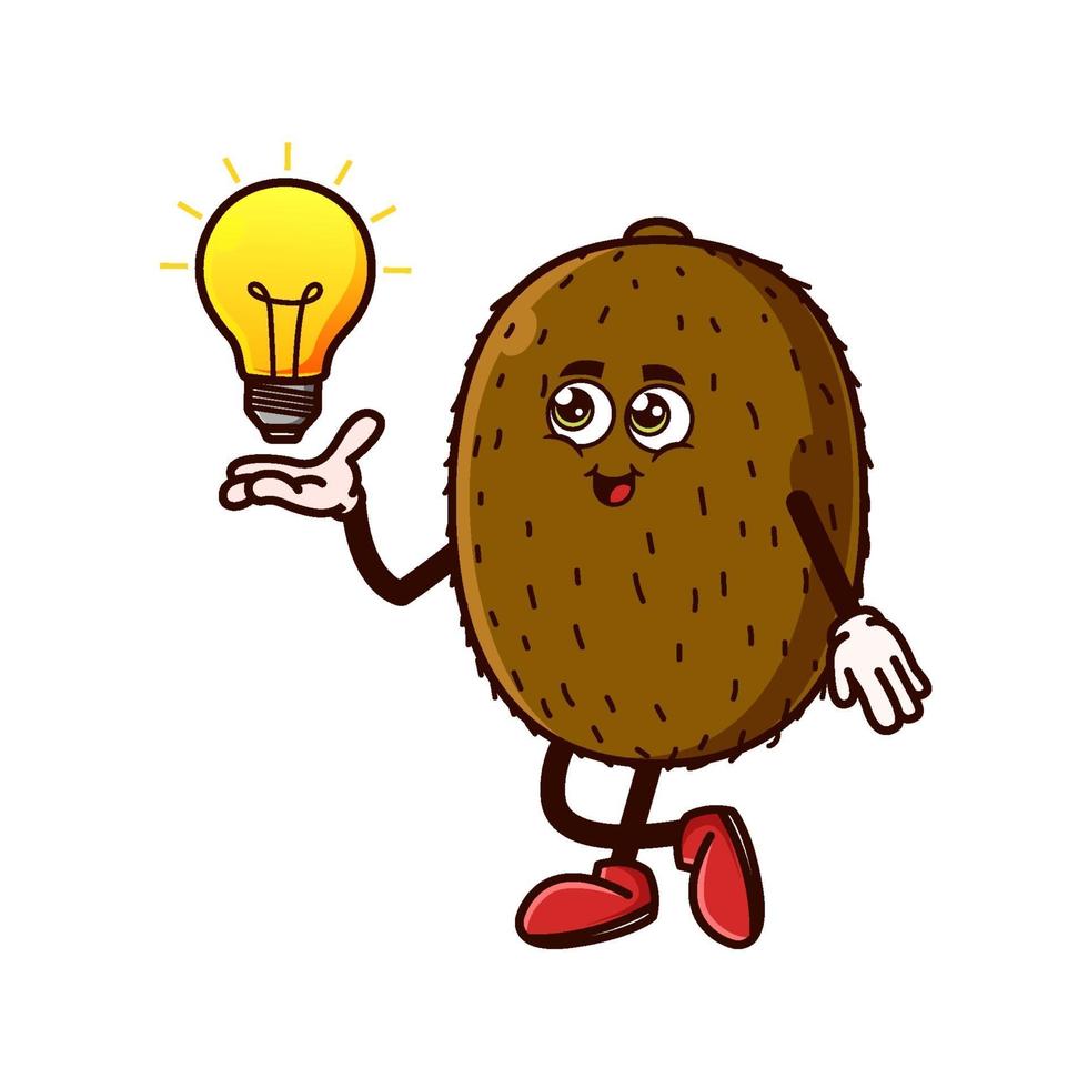 joli personnage de kiwi avec une idée d'ampoule à portée de main vecteur