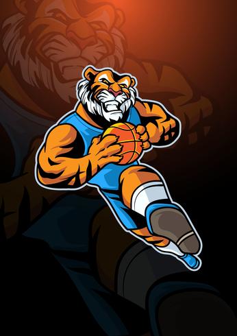 Logo mascotte de basket-ball tigre vecteur