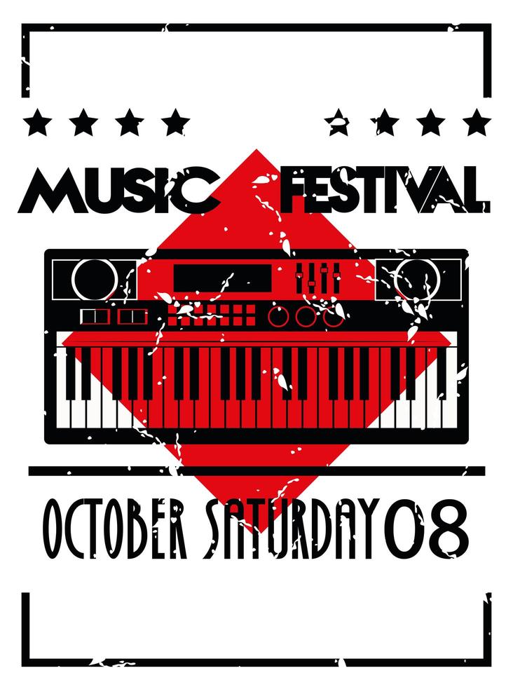 affiche du festival de musique avec piano et lettrage en arrière-plan vintage vecteur