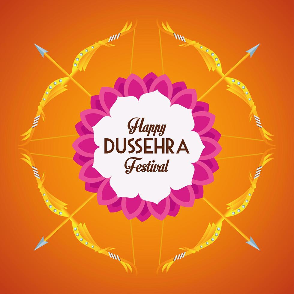 affiche du festival de dussehra heureux avec des flèches croisées sur fond orange vecteur