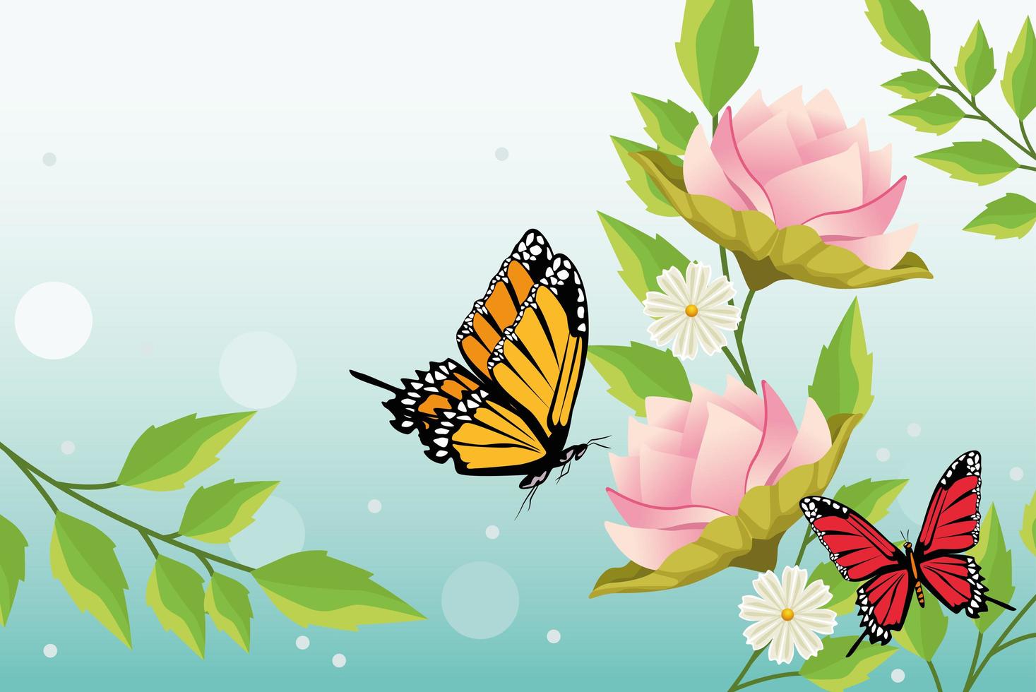 fond floral avec scène de papillons et de fleurs vecteur