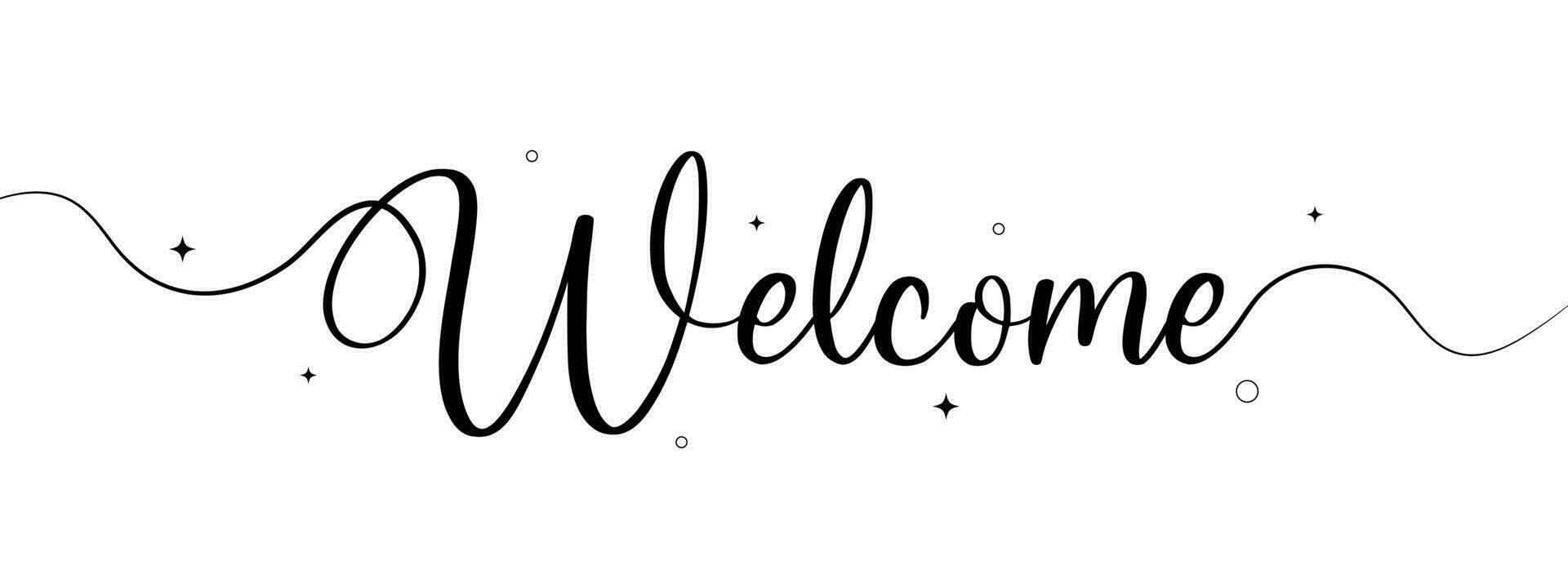 Bienvenue signe - calligraphique une inscription avec lisse lignes et moderne texte style pour utilisation dans salutation carte, bannière modèle, carte postale. vecteur