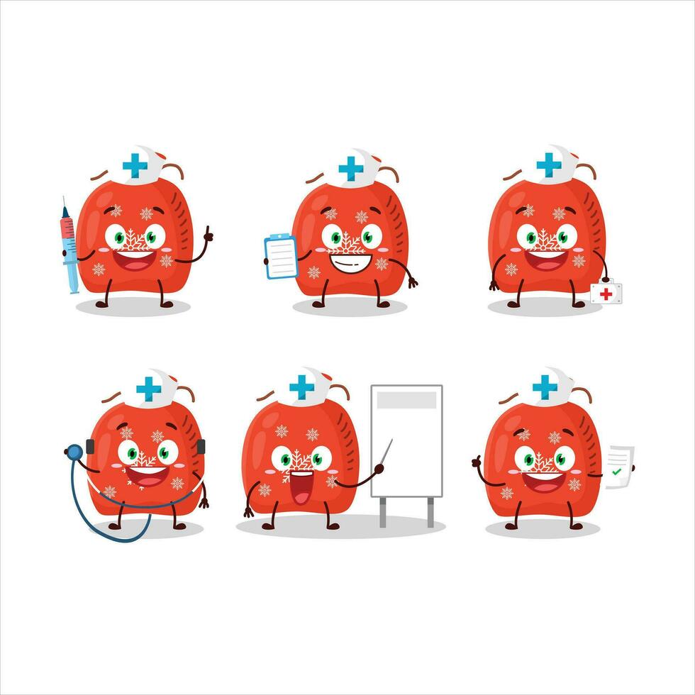 médecin profession émoticône avec rouge Père Noël sac dessin animé personnage vecteur