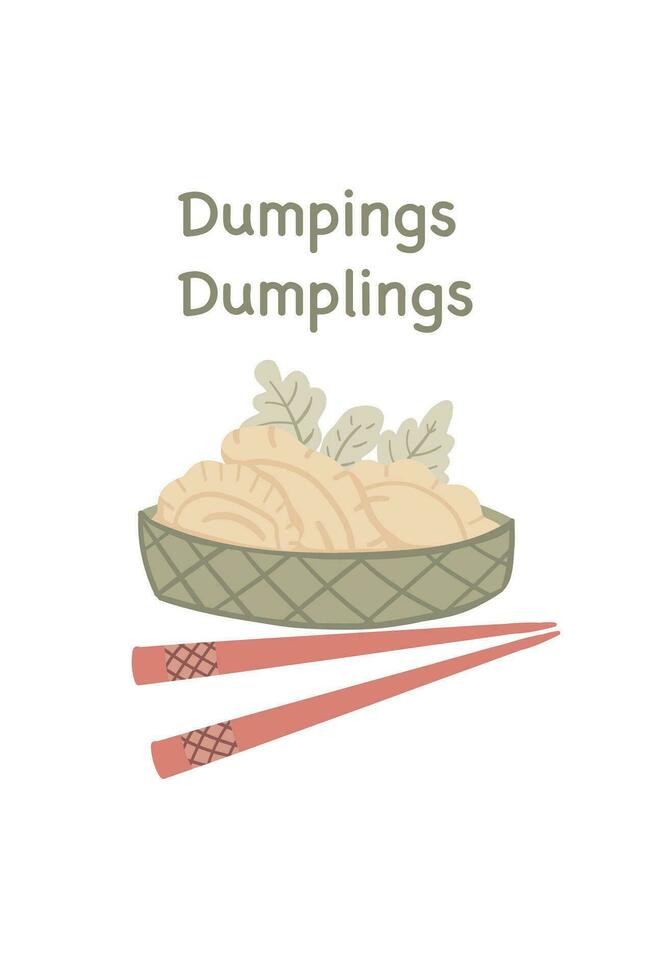 Dumplings avec des bâtons dans une assiette asiatique nourriture vecteur