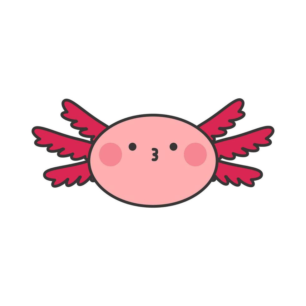 mignonne rose axolotl autocollant. vecteur kawaii brillant rose pièce isolé sur blanc arrière-plan, espiègle amphibie, plat personnage.