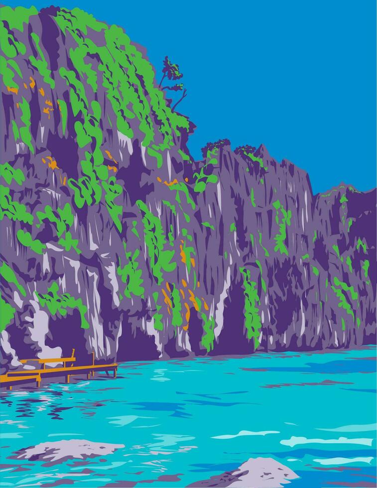 kayangan Lac dans coron nord Palawan philippines wpa art déco affiche vecteur