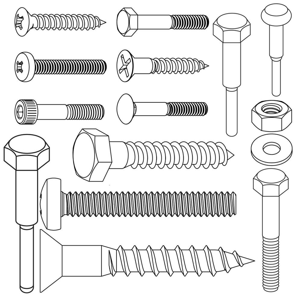 écrou et boulon vecteur contour icône illustration