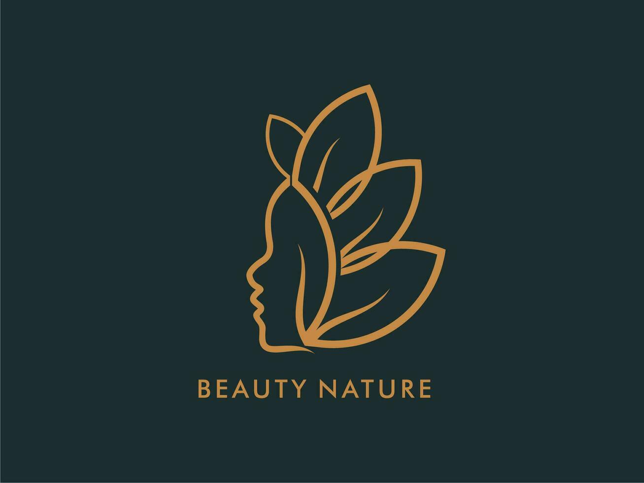 magnifique femme visage avec feuille logo conception modèle. Créatif prime symbole pour beauté salon, massage, magazine, cosmétique et spa. vecteur