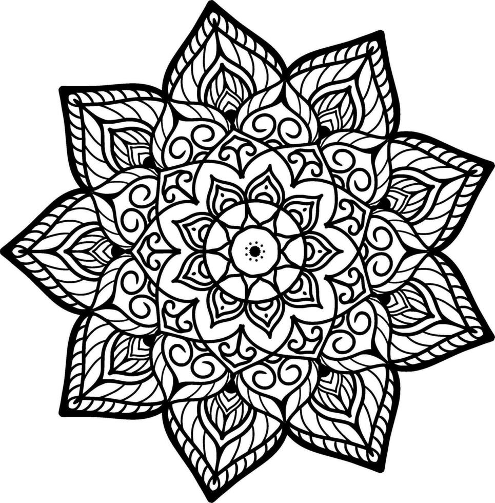 monochrome ethnique mandala conception. anti stress coloration page pour adultes. main tiré noir et blanc vecteur illustration