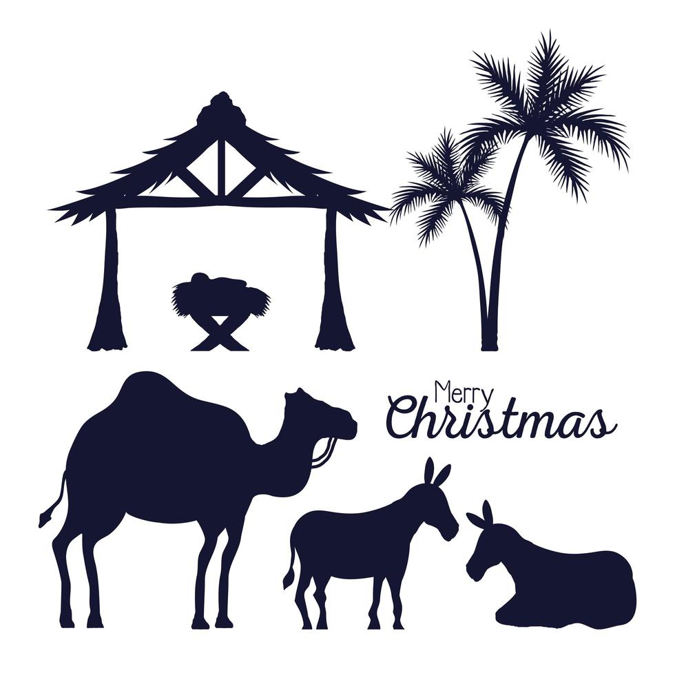 joyeux noël et nativité icon collection silhouettes vector design