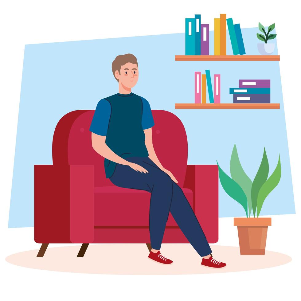 homme sur chaise à la maison vector design