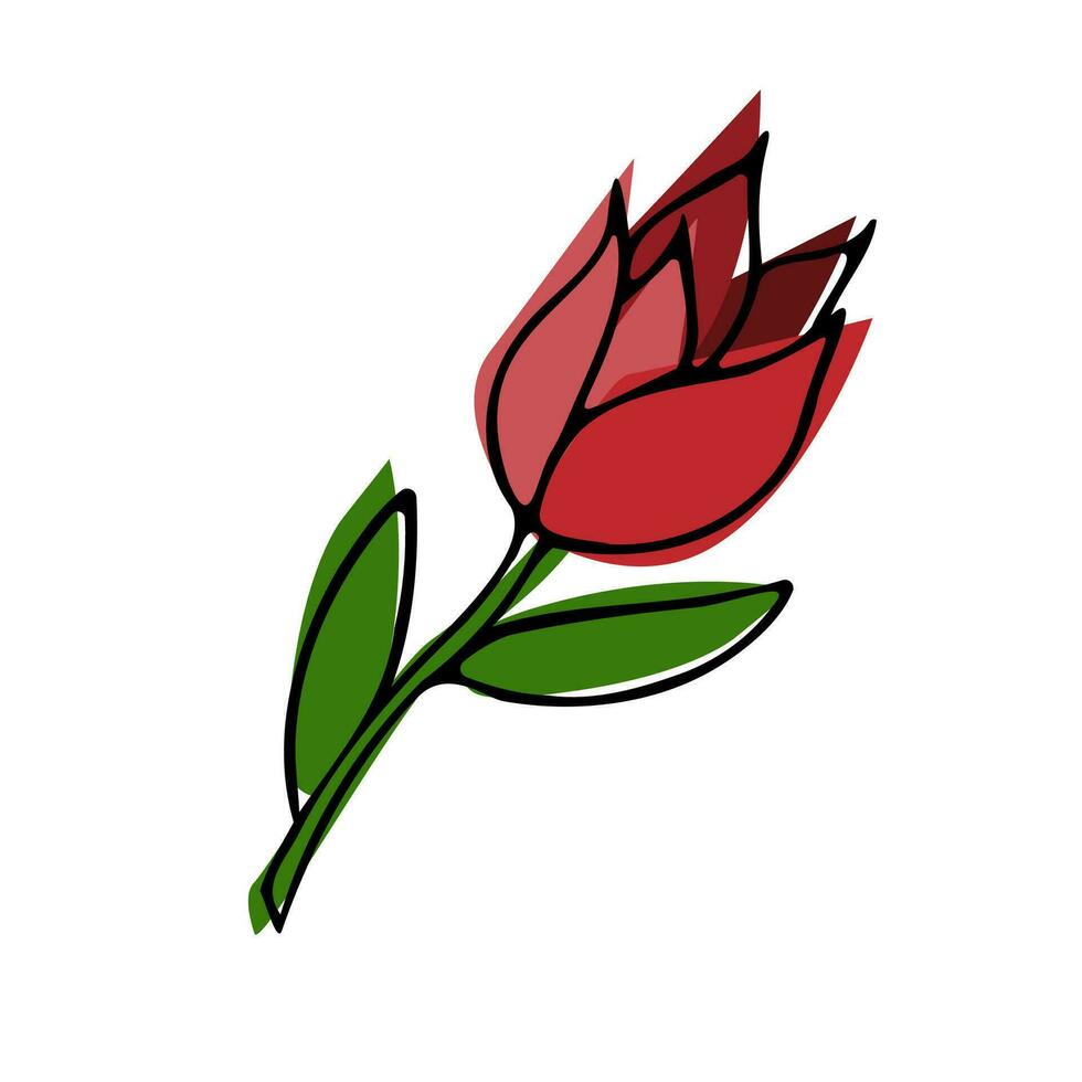 vecteur dessin animé dessin de une fleur. tulipe griffonnage avec coloré taches sur une blanc arrière-plan.eps