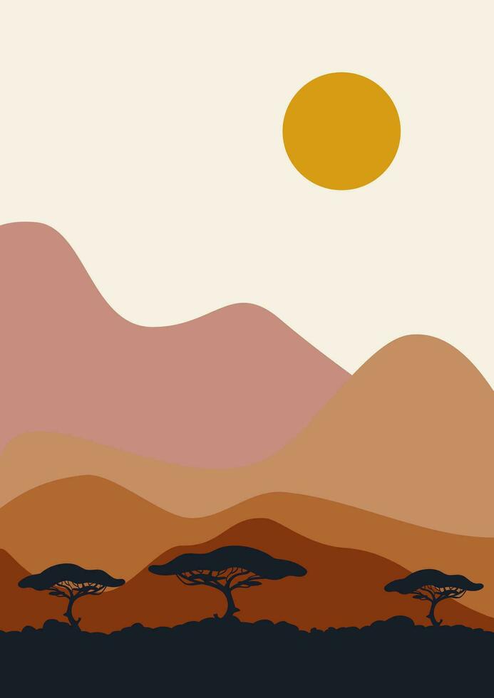 savane paysage, sauvage la nature de Afrique illustration affiche. vecteur