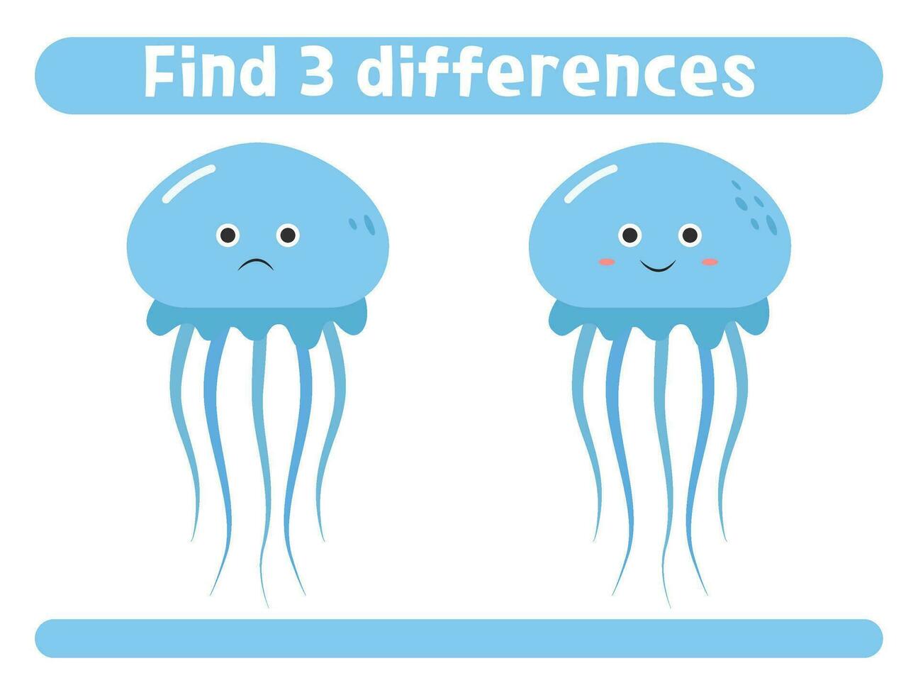 trouver Trois différences mignonne dessin animé méduse feuille de travail pour des gamins vecteur