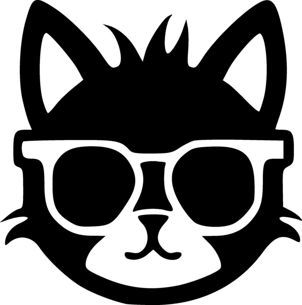 chat tête avec des lunettes de soleil noir grandes lignes monochrome vecteur illustration
