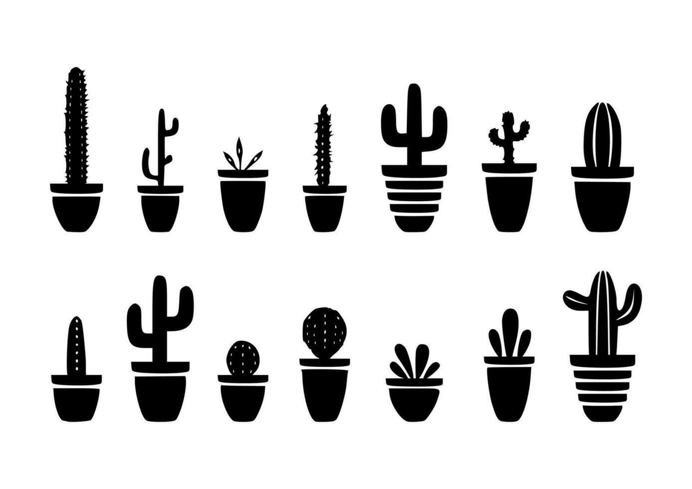 cactus noir silhouette ensemble transparent vecteur illustration