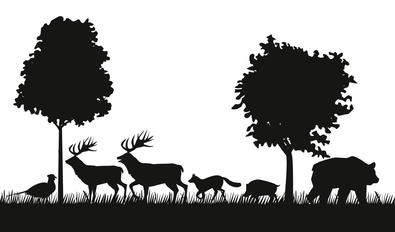 groupe d'animaux figure des silhouettes dans la scène de la jungle vecteur