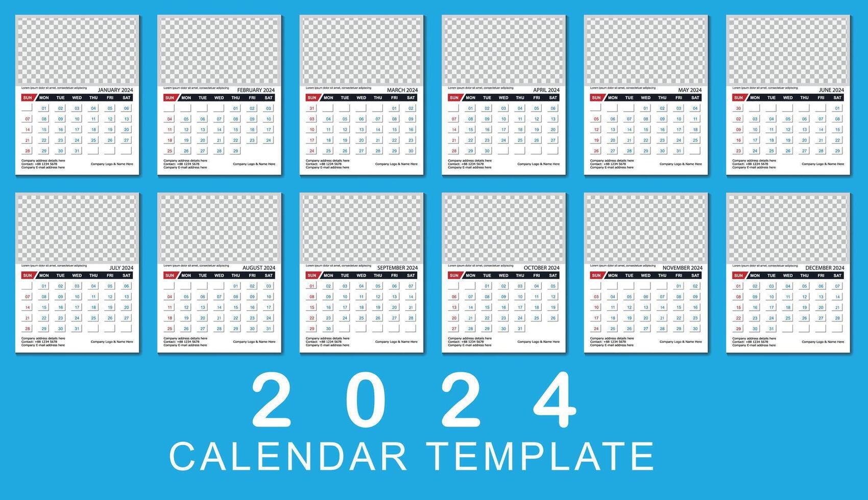 Créatif mur calendrier 2024 vecteur modèle