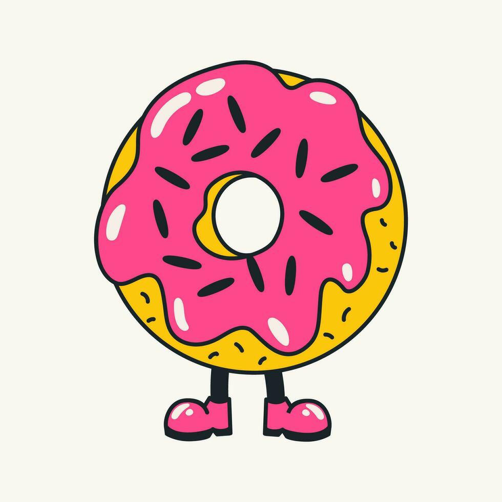 dessin animé vecteur marrant mignonne bande dessinée personnages, rose Donut.