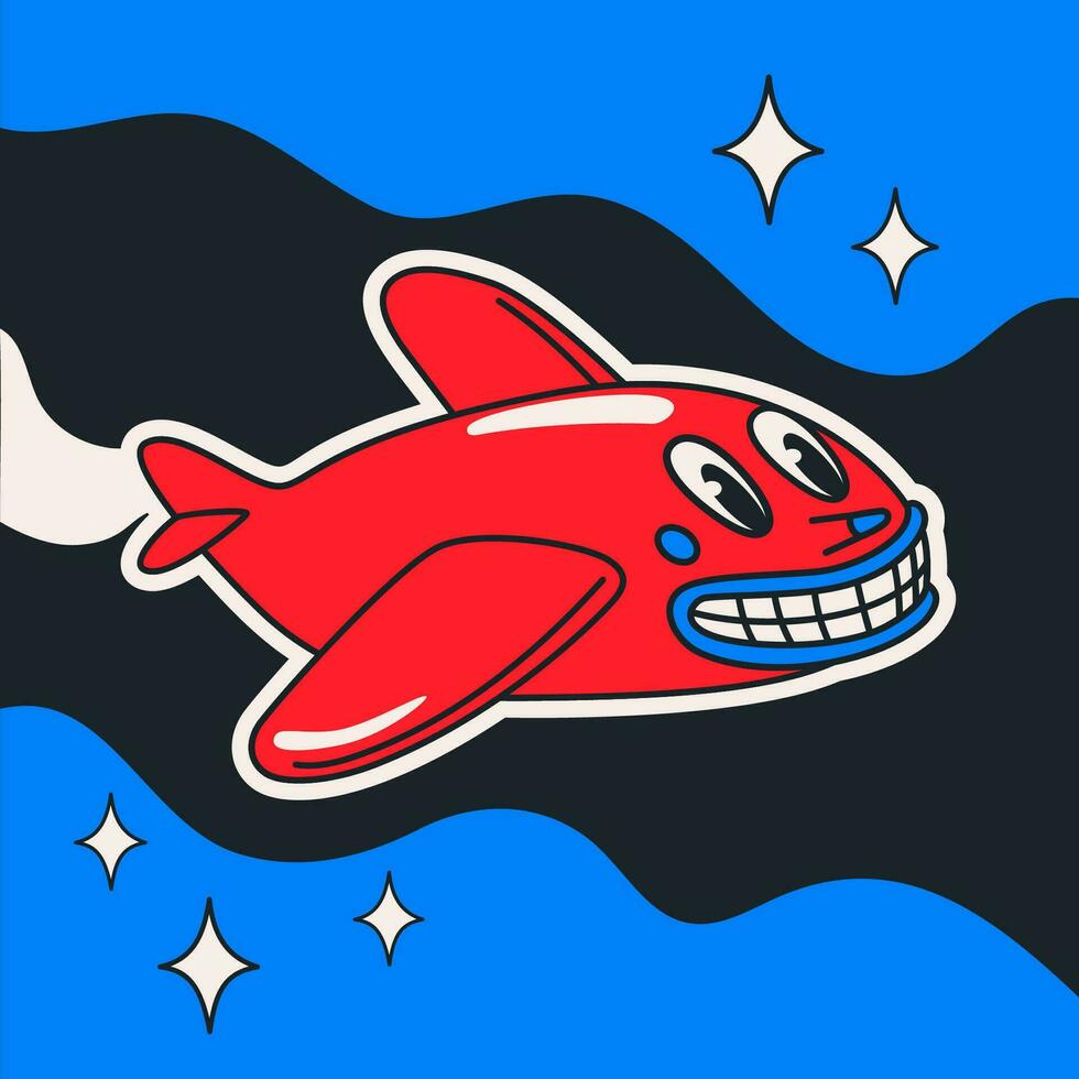 rouge avion, dessin animé vecteur marrant mignonne bande dessinée personnages.