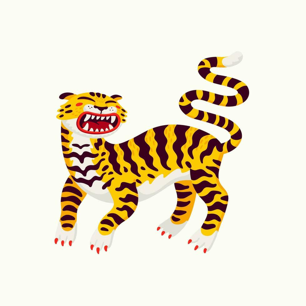 tigre vecteur illustration, dessin animé Jaune tigre - le symbole de chinois Nouveau an. biologique plat style vecteur illustration sur blanc Contexte.