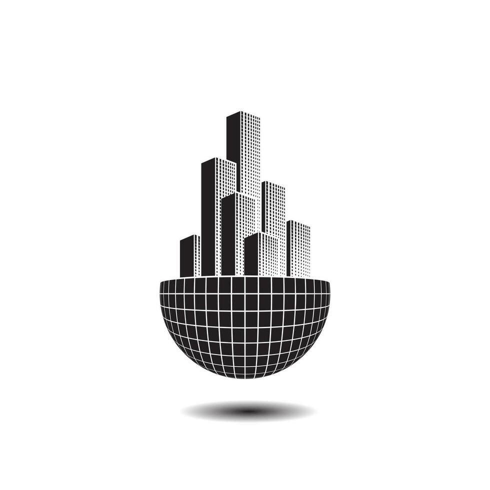 logo illustration 3d style globe avec ville bâtiments . dessins modèle. vecteur