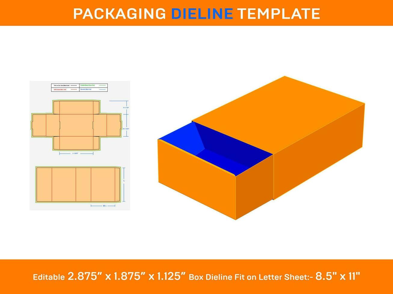 flétri rencontre boîte, dieline modèle, 2.875 X 1.875 X 1.125 pouce, vecteur