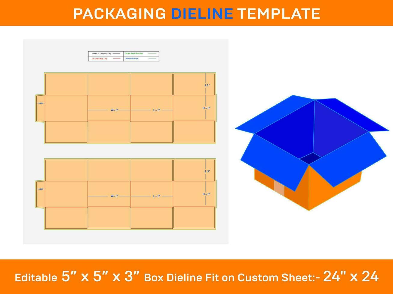 livraison carton boîte, dieline modèle, 5x5x3 pouce, vecteur