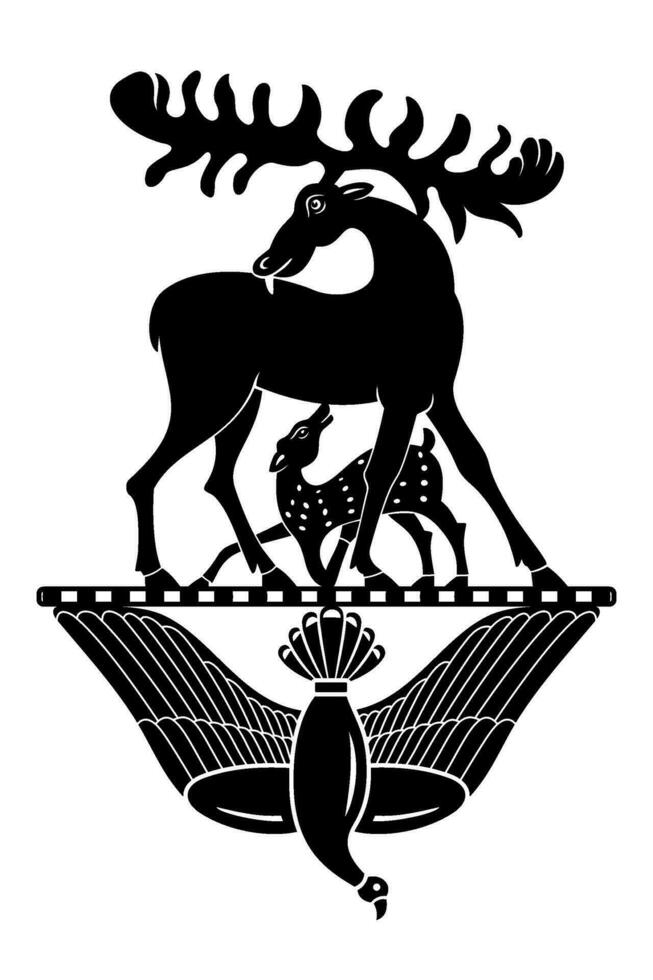 wapiti avec veau et Colombe. ancien Scythe symbole. silhouette vecteur clipart.