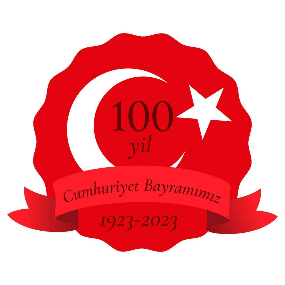 fête de anniversaire de turc république. 100 yil cumhuriyet bayramimiz. Traduction - 100 ans république journée Turquie. 1923 - 2023, nationale la victoire journée. graphique pour conception, affiche, social médias vecteur