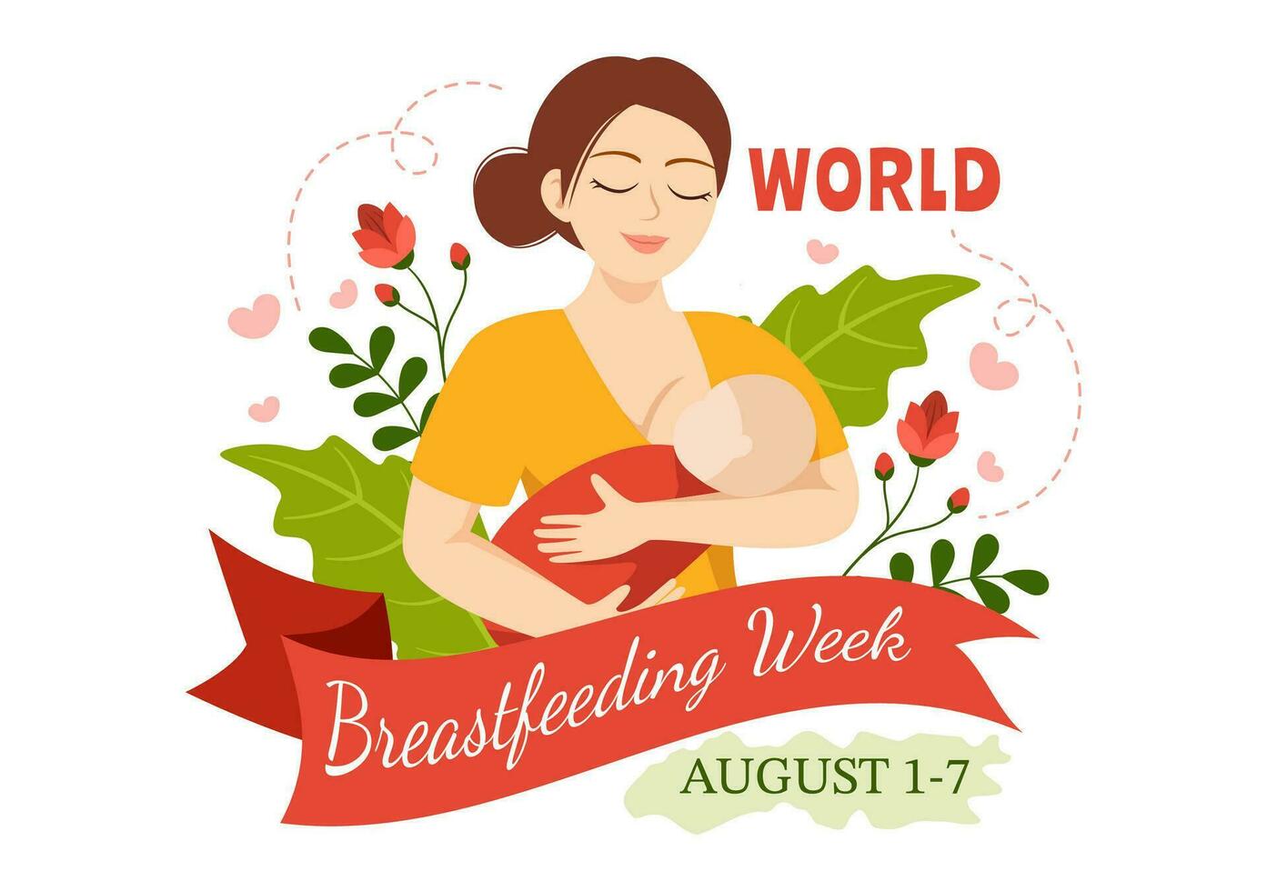 monde allaitement maternel la semaine vecteur illustration de alimentation de bébés avec Lait de une les femmes Sein dans plat dessin animé main tiré modèles