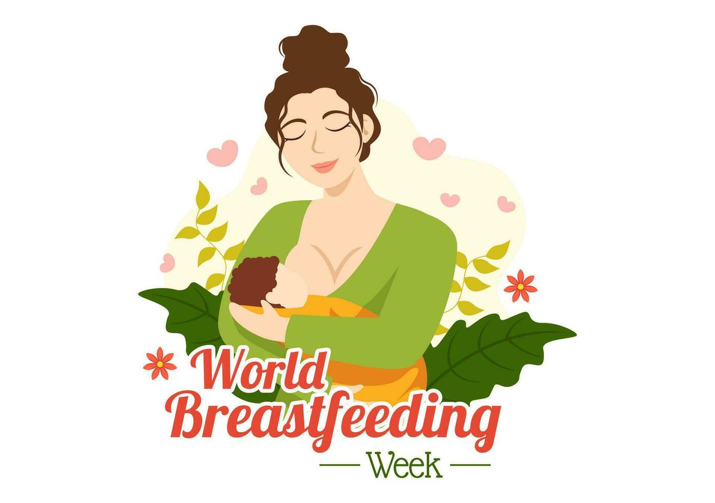 monde allaitement maternel la semaine vecteur illustration de alimentation de bébés avec Lait de une les femmes Sein dans plat dessin animé main tiré modèles