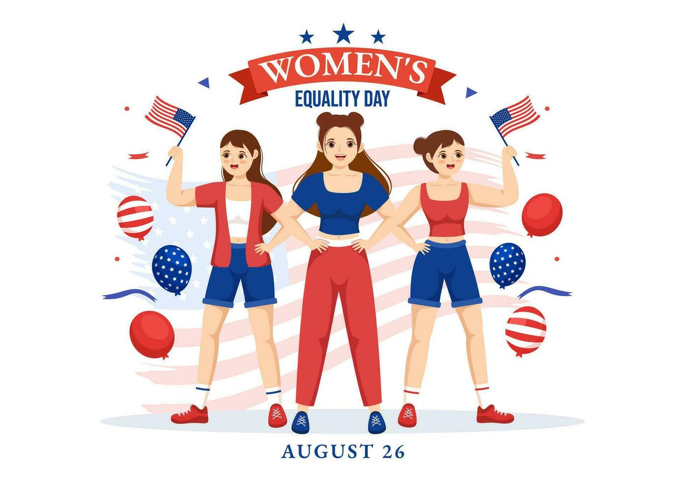 aux femmes égalité journée dans uni États vecteur illustration sur août 26 avec femmes droite histoire mois dans plat dessin animé main tiré Contexte modèles