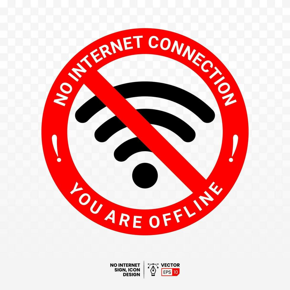 non l'Internet lien , vous sont hors ligne signe sur blanc Contexte. non Wifi. vecteur illustration